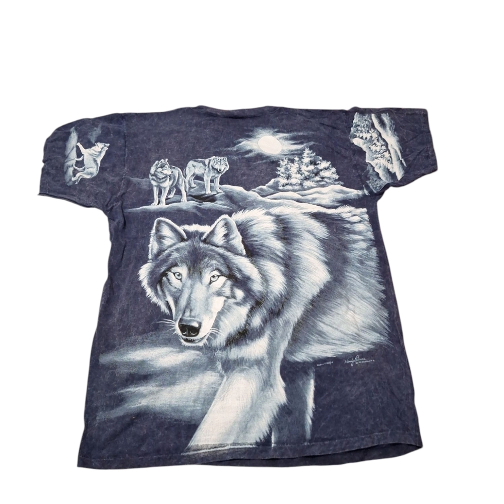 Vintage 90's AOP Grey Wolf Blue Men's Shirt Sz XL Single Stitch Made In USA - Picture 6 of 16